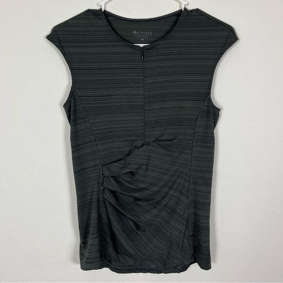 Athleta Gray Ruched Front Sleeveless Quarter Zipper Activewear Top- Size XSmall - Picture 3 of 4